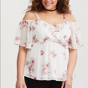 Torrid white floral off the shoulder blouse size 1